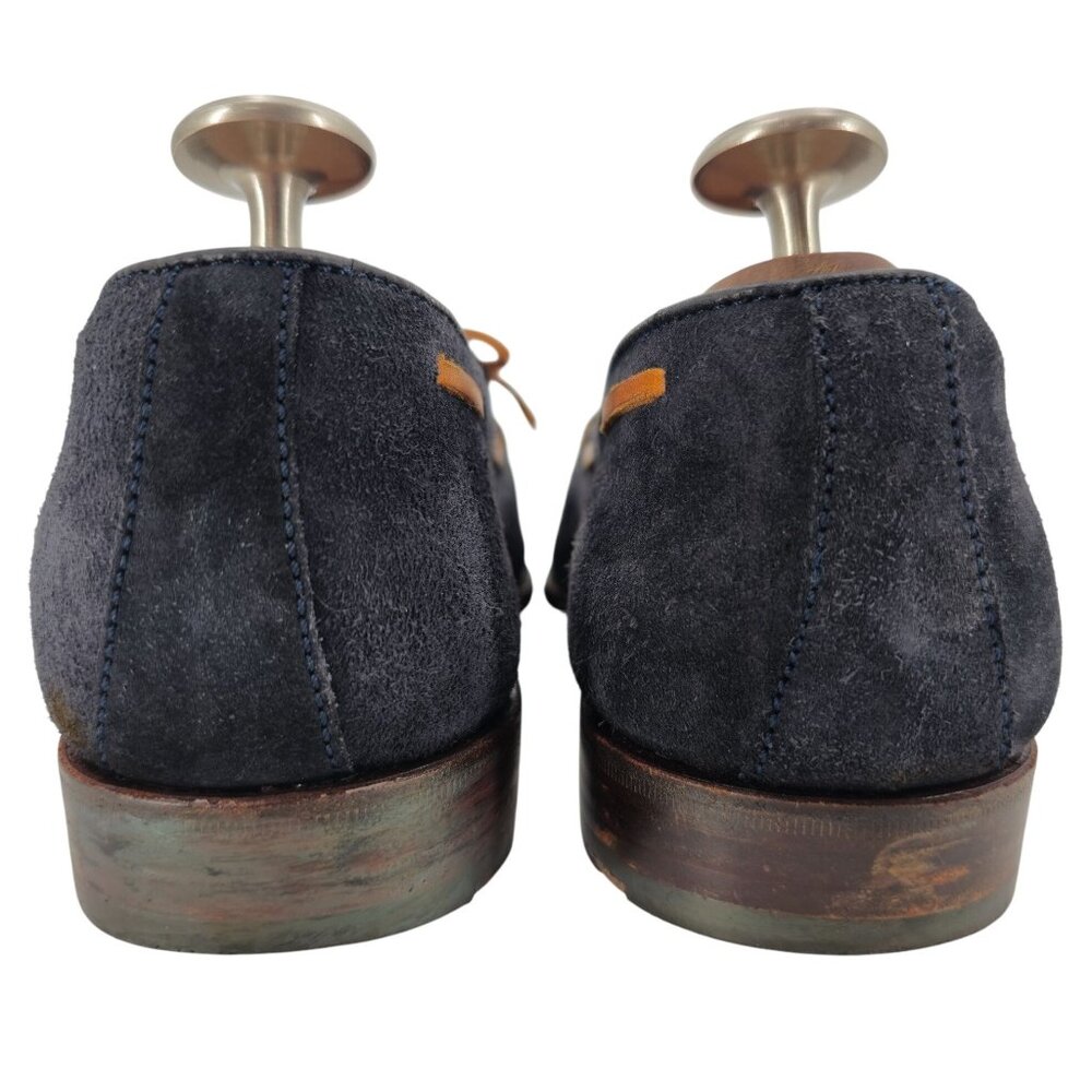 Carmina Shoemaker Mens 10 Navy Blue Suede Dress Shoes Bow Loafers Slip-ons 9.5UK - Picture 8 of 13